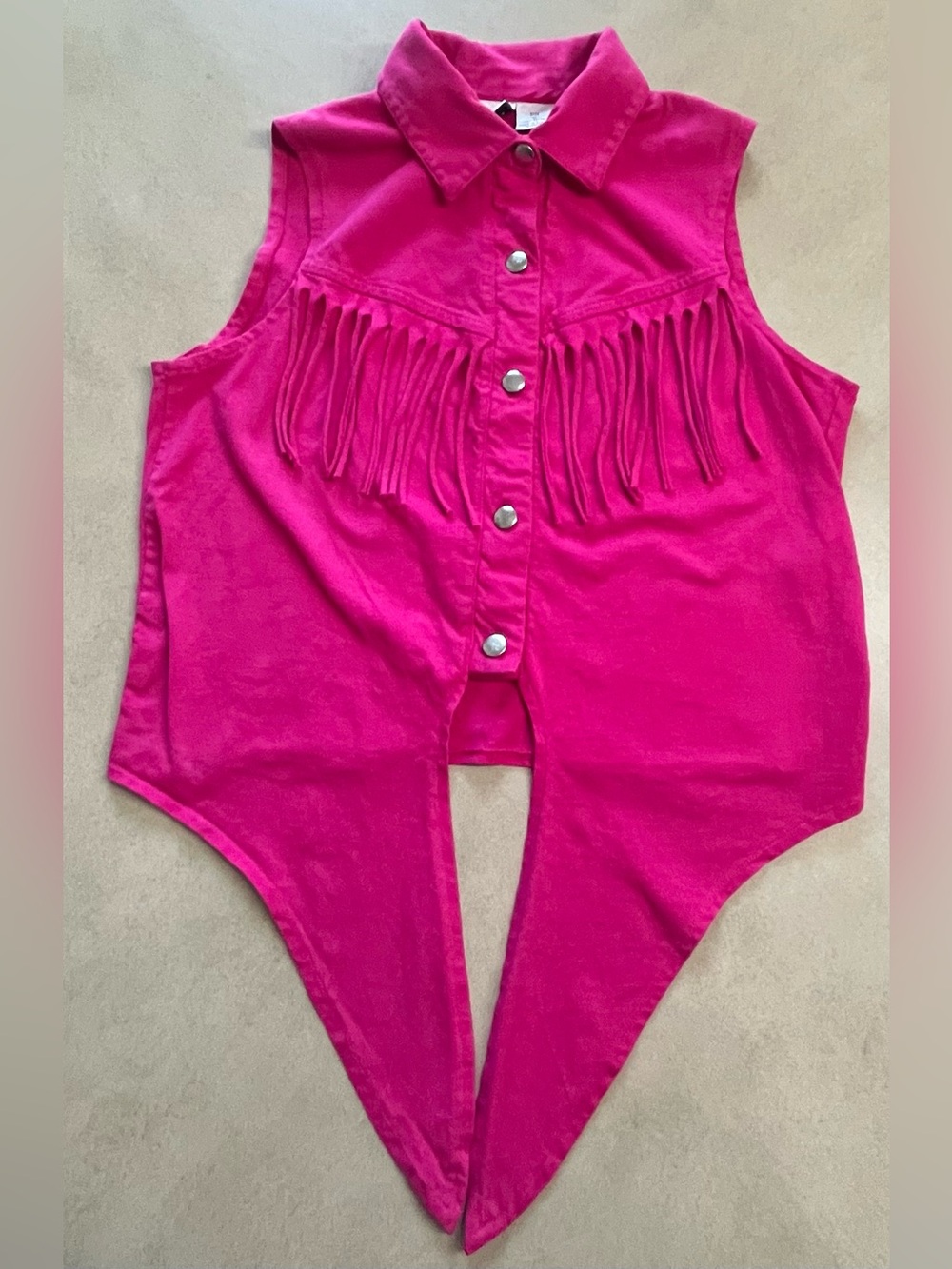 Vintage Gitano Hot Pink 100% Cotton Western Button/Tie Crop Top Fringe Medium